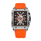 YASHDUN YSD5071 Quartz Watch - Live Edition Men's Heavy Sport 41mm Square Riveted Bezel Mechanical Engine Skeleton Illusion Dial Slanted Date Sculpted Silicone Strap Wristwatch