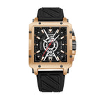 YASHDUN YSD5071 Quartz Watch - Live Edition Men's Heavy Sport 41mm Square Riveted Bezel Mechanical Engine Skeleton Illusion Dial Slanted Date Sculpted Silicone Strap Wristwatch
