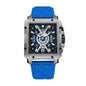YASHDUN YSD5071 Quartz Watch - Live Edition Men's Heavy Sport 41mm Square Riveted Bezel Mechanical Engine Skeleton Illusion Dial Slanted Date Sculpted Silicone Strap Wristwatch