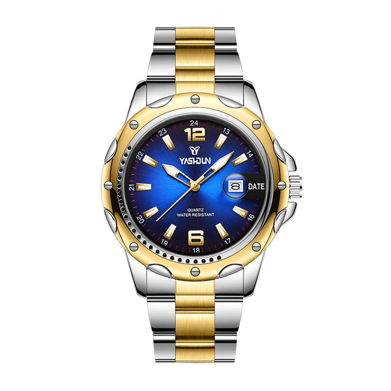 YASHDUN YSD5079 Quartz Watch - Live Edition Men's Heavy Sport 45mm Diver Style Bezel Luminous Hands Cyclops Date Steel Link Bracelet Wristwatch