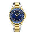 YASHIDUN YSD5080 Live Edition Men's Luxury Executive Quartz Watch - 43mm Two-Tone Gold Case Tachymeter Bezel Crystal Marker Dial 3H Date Metal Band Wristwatch
