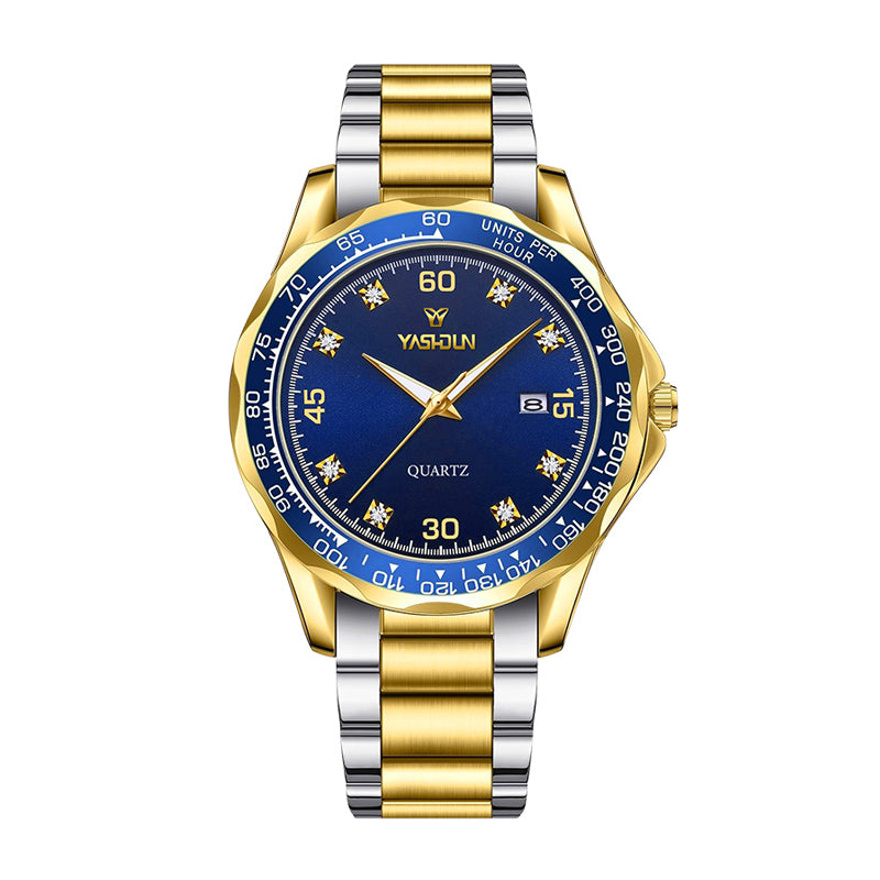 YASHIDUN YSD5080 Live Edition Men's Luxury Executive Quartz Watch - 43mm Two-Tone Gold Case Tachymeter Bezel Crystal Marker Dial 3H Date Metal Band Wristwatch