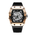 WLISTH YSD6147 Live Edition Men's High-Street Quartz Watch - 50x43mm Tonneau Case Mechanical Skeleton Dial 8H Date Rubber Strap Wristwatch