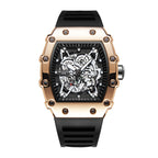 WLISTH YSD6147 Live Edition Men's High-Street Quartz Watch - 50x43mm Tonneau Case Mechanical Skeleton Dial 8H Date Rubber Strap Wristwatch