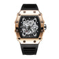 WLISTH YSD6147 Live Edition Men's High-Street Quartz Watch - 50x43mm Tonneau Case Mechanical Skeleton Dial 8H Date Rubber Strap Wristwatch
