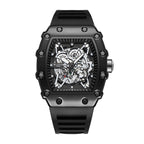 WLISTH YSD6147 Live Edition Men's High-Street Quartz Watch - 50x43mm Tonneau Case Mechanical Skeleton Dial 8H Date Rubber Strap Wristwatch
