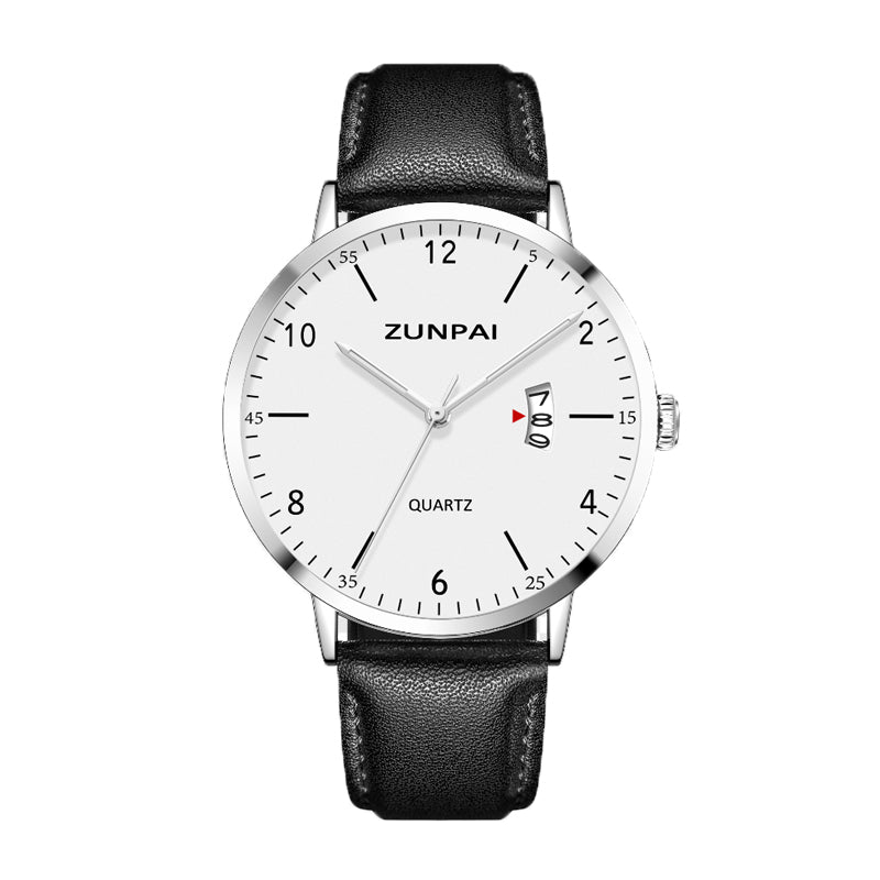 ZUNPAI ZP089 Quartz Watch - Live Edition Men's Minimalist 3-Hand Open Calendar Window Genuine Leather Strap Wristwatch