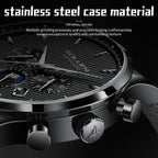 Sollen SL303 Men's Multi-Function Automatic Mechanical Watch - 41.5mm Stainless Steel Case Sun & Moon Phase Calendar Dial Wristwatch