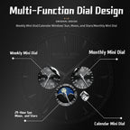 Sollen SL303 Men's Multi-Function Automatic Mechanical Watch - 41.5mm Stainless Steel Case Sun & Moon Phase Calendar Dial Wristwatch