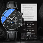 Sollen SL303 Men's Multi-Function Automatic Mechanical Watch - 41.5mm Stainless Steel Case Sun & Moon Phase Calendar Dial Wristwatch